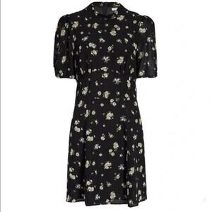 Reformation NWT Black Short Sleeves Maylin Daisy Floral Print Mini Dress Size 6